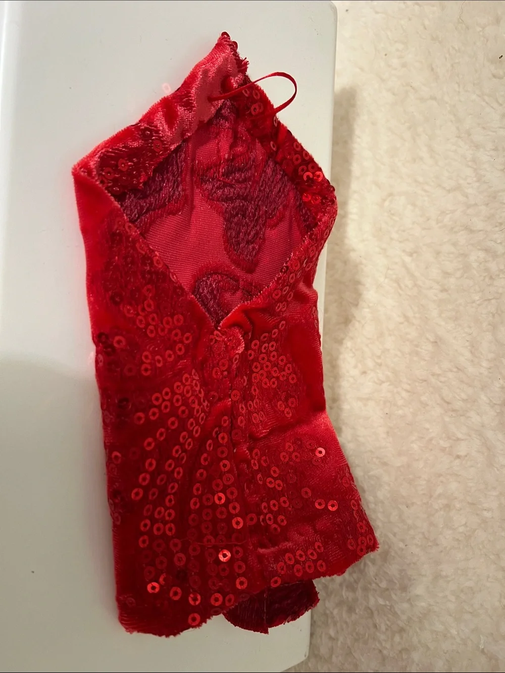 Red Sequin Wrist-Length Evening Gloves - Unbranded